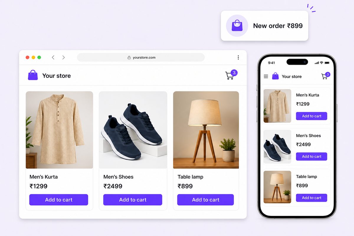 Online store with products, cart, and mobile shop