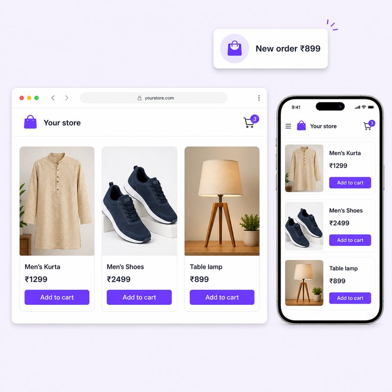 Online store with products, cart, and mobile shop