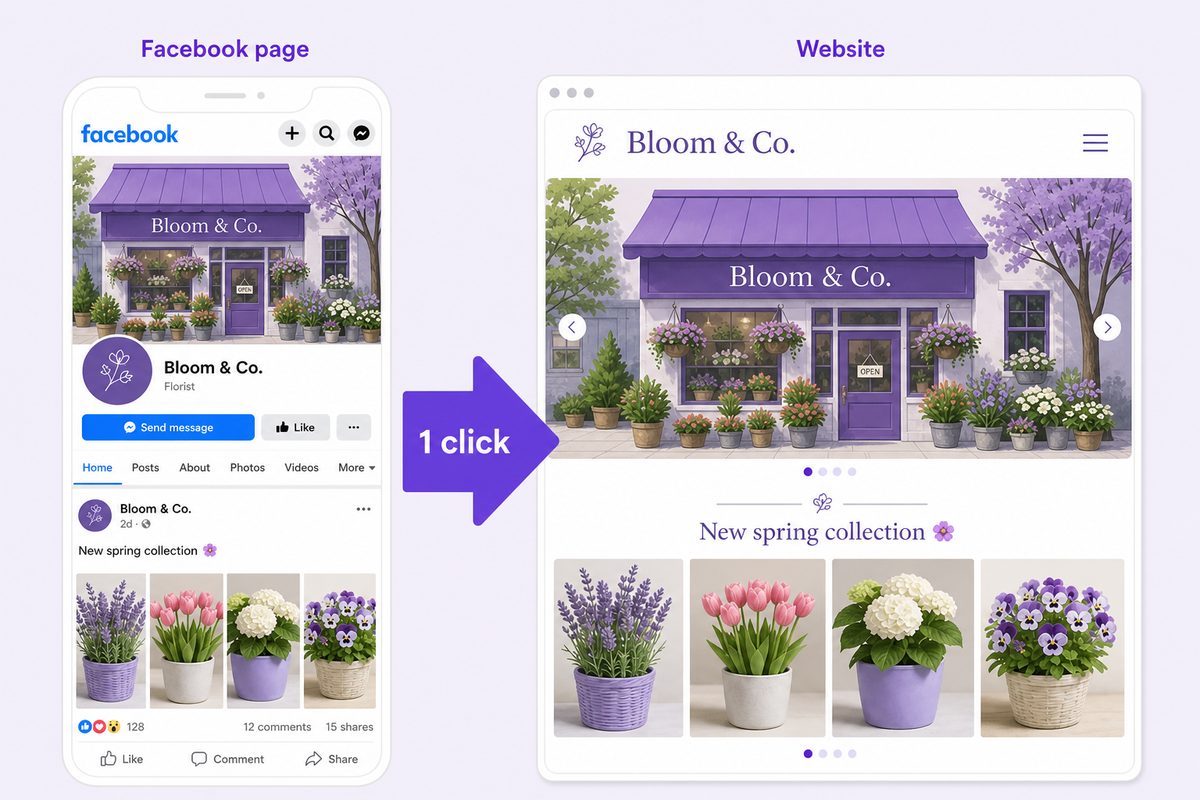 Facebook page converting into a live website in one click