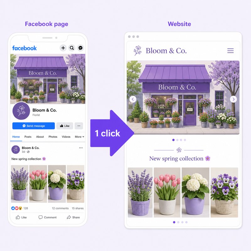 Facebook page converting into a live website in one click