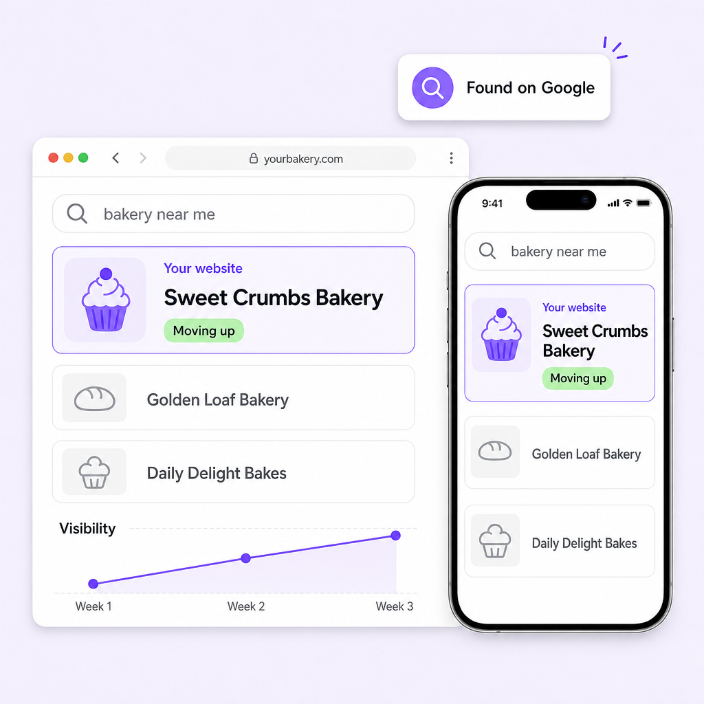 Bakery website showing up in search and gaining visibility
